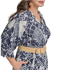 Donna Karan Plus Size Abstract Print Button Front Shirt Dress