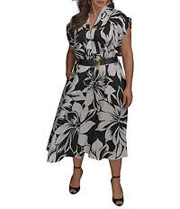 Donna Karan Plus Size Belted Midi Dress