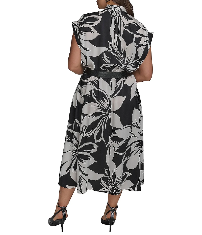 Donna Karan Plus Size Belted Midi Dress