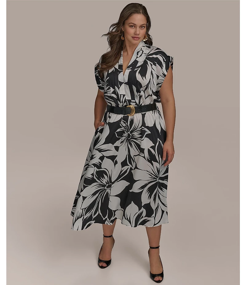 Donna Karan Plus Size Belted Midi Dress
