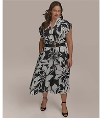 Donna Karan Plus Size Belted Midi Dress