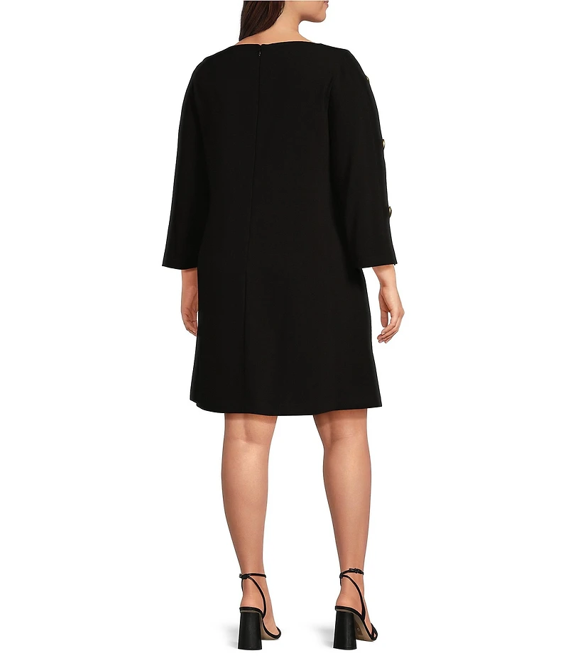 Donna Karan Plus Size Boat Neck Long Open Sleeve Cady Crepe Sheath Dress