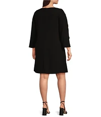 Donna Karan Plus Size Boat Neck Long Open Sleeve Cady Crepe Sheath Dress