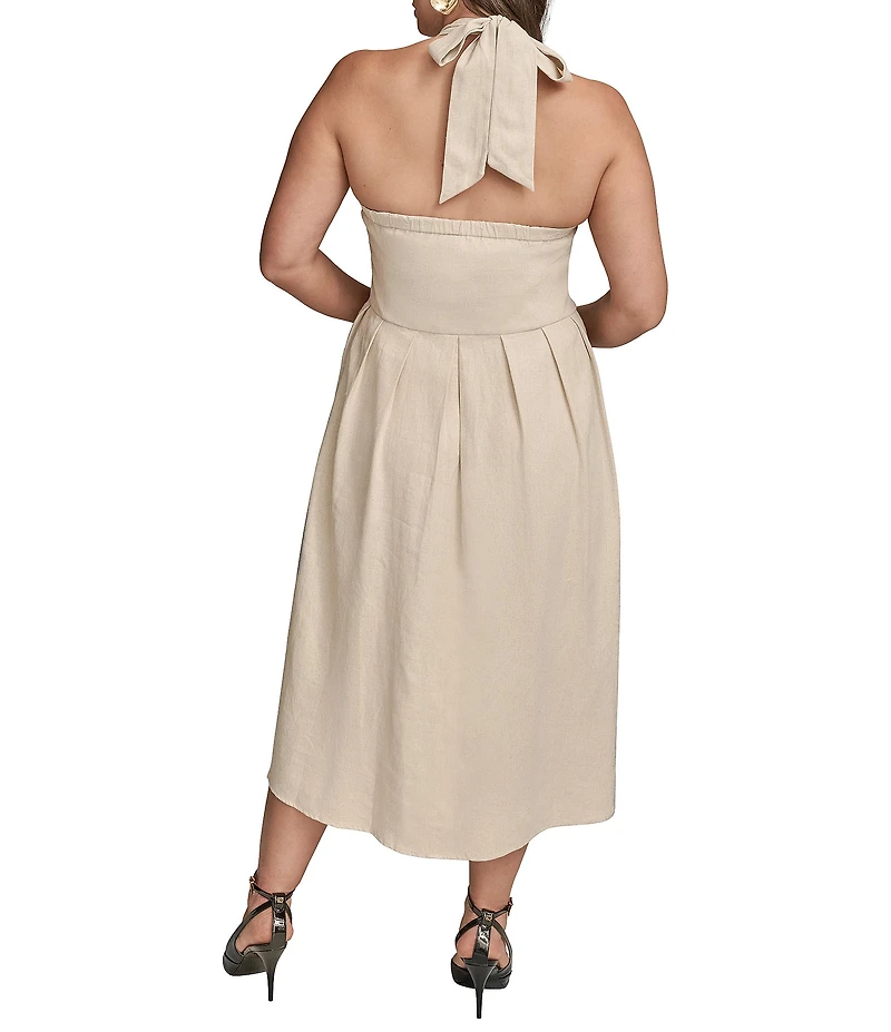 Donna Karan Plus Size Halter Neck A-Line Midi Dress