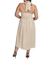 Donna Karan Plus Size Halter Neck A-Line Midi Dress