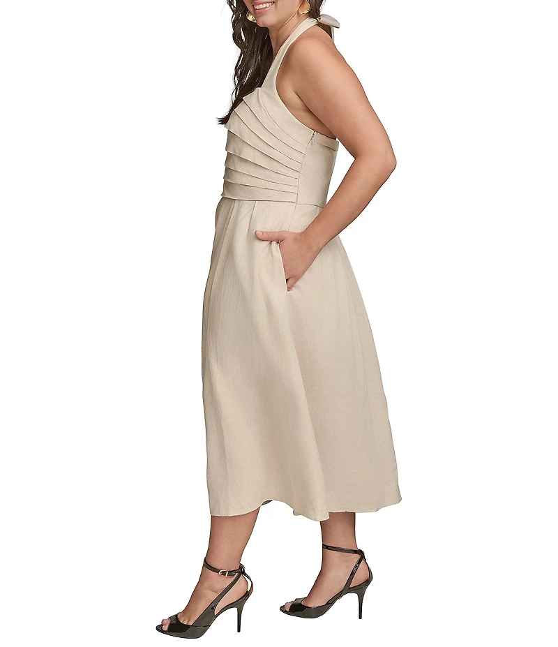 Donna Karan Plus Size Halter Neck A-Line Midi Dress