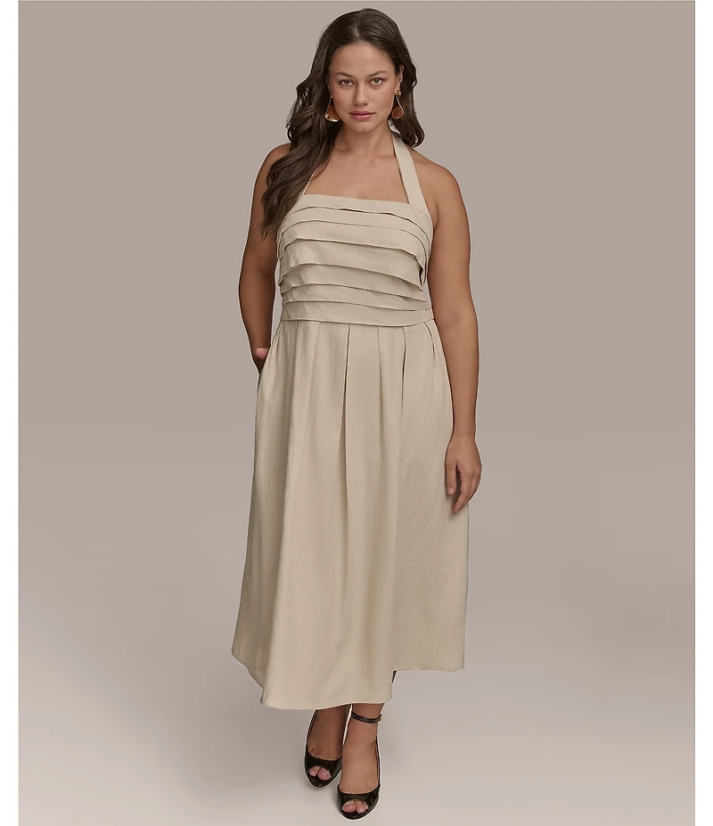 Donna Karan Plus Size Halter Neck A-Line Midi Dress
