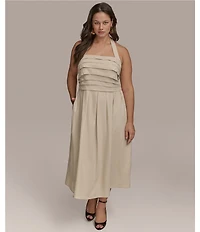 Donna Karan Plus Size Halter Neck A-Line Midi Dress