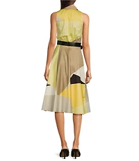 Donna Karan Point Collar Sleeveless Button Front Belted Midi Dress