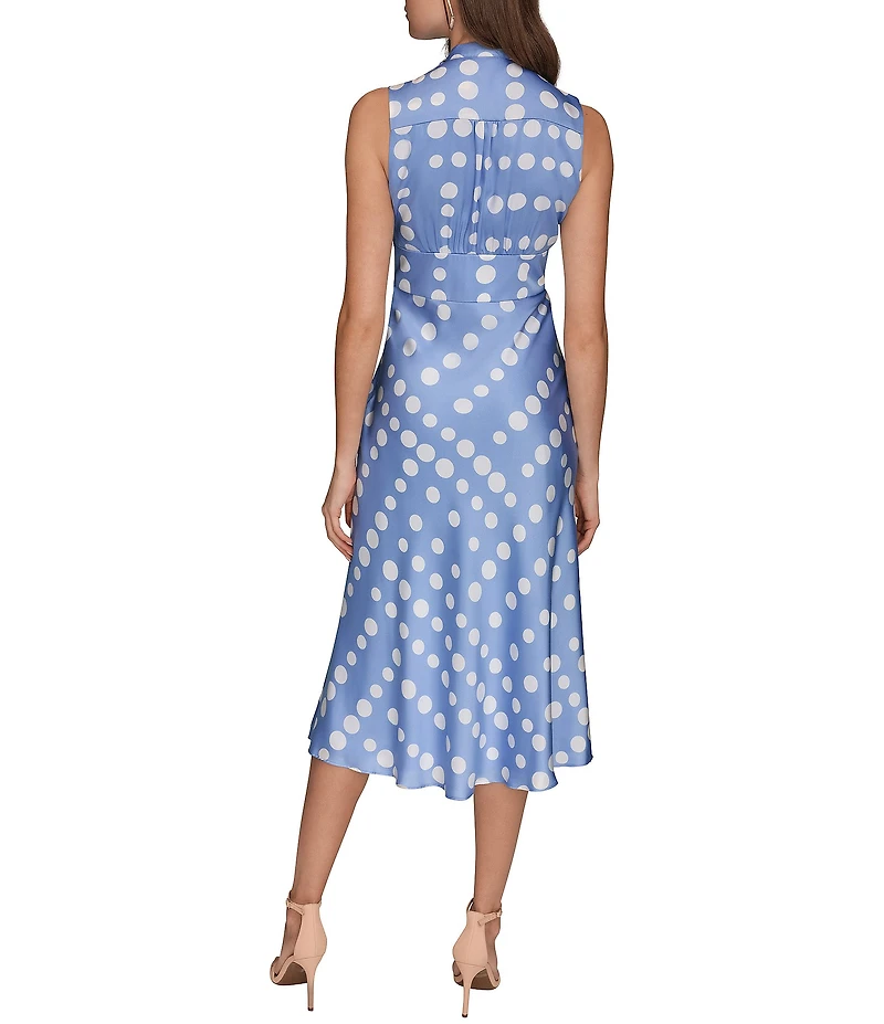 Donna Karan Polka Dot French Twill Scarf Tie Neck Sleeveless Midi Dress