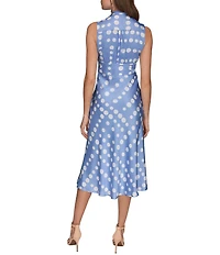 Donna Karan Polka Dot French Twill Scarf Tie Neck Sleeveless Midi Dress