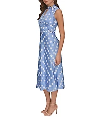 Donna Karan Polka Dot French Twill Scarf Tie Neck Sleeveless Midi Dress
