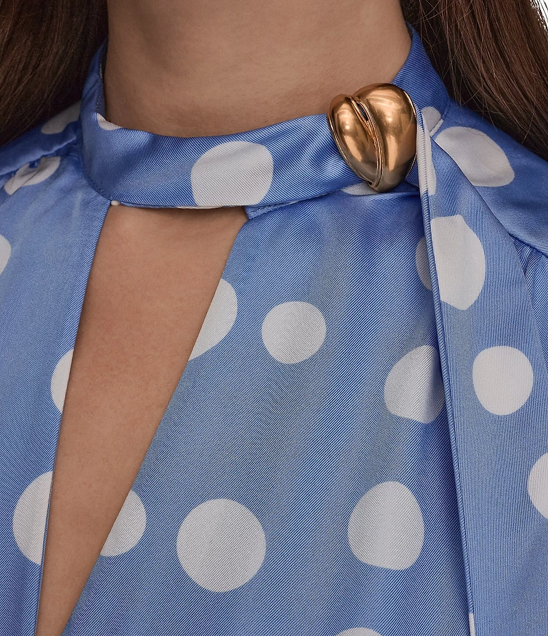 Donna Karan Polka Dot French Twill Scarf Tie Neck Sleeveless Midi Dress