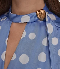 Donna Karan Polka Dot French Twill Scarf Tie Neck Sleeveless Midi Dress