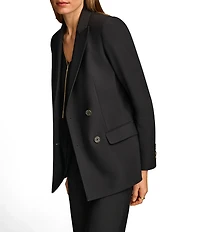 Donna Karan Ponte Double Breasted Flap Pocket Notch Lapel Blazer