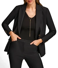 Donna Karan Ponte Double Breasted Flap Pocket Notch Lapel Blazer