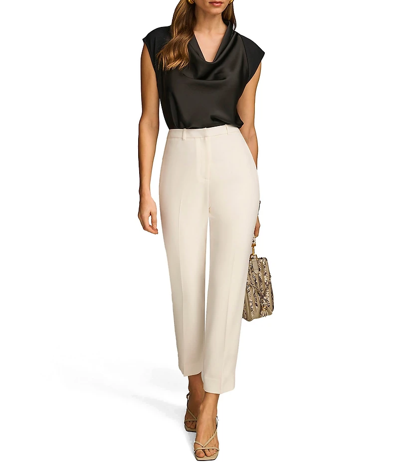 Donna Karan Ponte Pleated Slim Leg Faux Pocket Pants