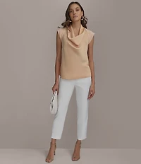 Donna Karan Ponte Pleated Slim Leg Faux Pocket Pants