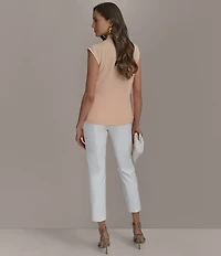 Donna Karan Ponte Pleated Slim Leg Faux Pocket Pants