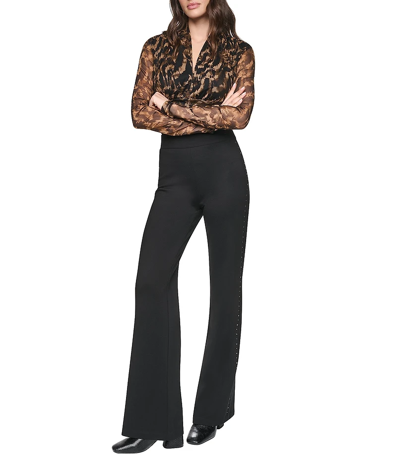 Donna Karan Ponte Flare Leg Studded Pull On Pants