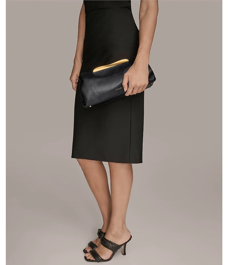 Donna Karan Poplin Leather Convertible Clutch Bag