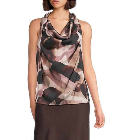 Donna Karan Printed Cowl Neck Sleeveless Top
