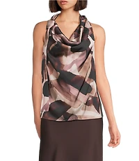 Donna Karan Printed Cowl Neck Sleeveless Top