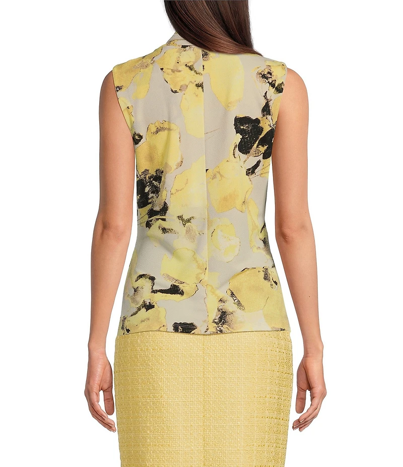 Donna Karan Printed Crepe Jersey Asymmetrical V-Neck Faux Wrap Top