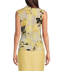 Donna Karan Printed Crepe Jersey Asymmetrical V-Neck Faux Wrap Top