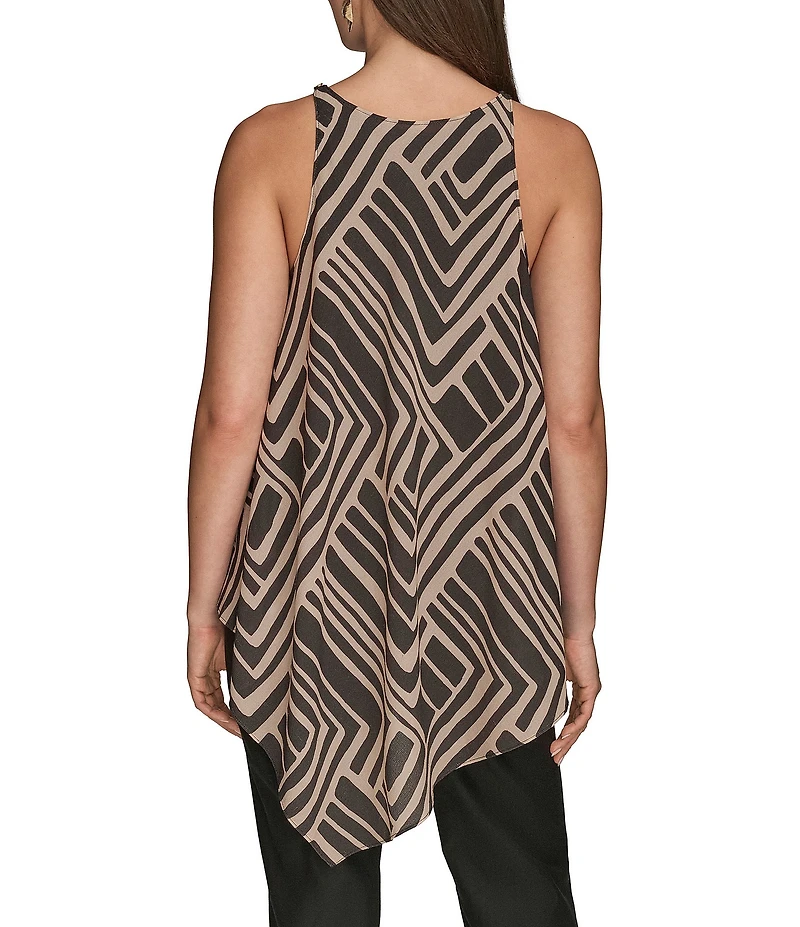 Donna Karan Printed Crew Neck Sleeveless Angled Top