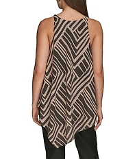 Donna Karan Printed Crew Neck Sleeveless Angled Top