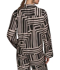 Donna Karan Coordinating Printed Satin Back Crape Notch Collar Long Sleeve Button Front Shirt