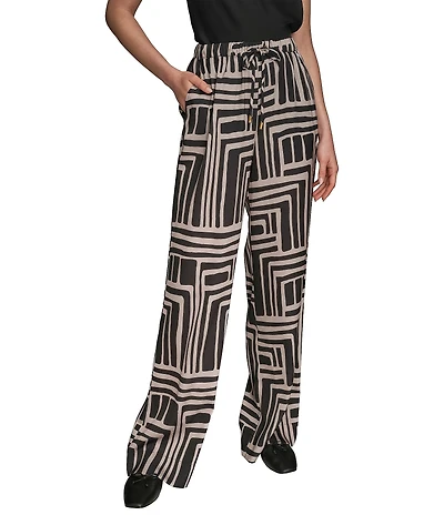 Donna Karan Coordinating Printed Satin Back Crepe Wide Leg Pants