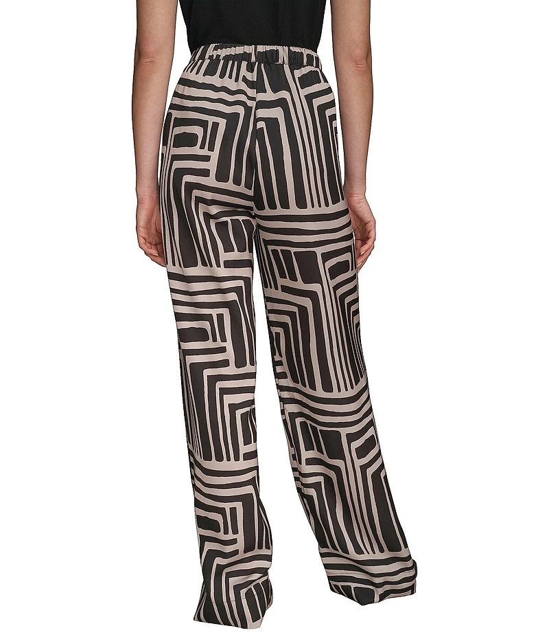 Donna Karan Coordinating Printed Satin Back Crepe Wide Leg Pants