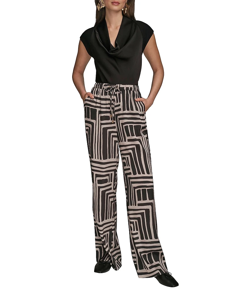 Donna Karan Coordinating Printed Satin Back Crepe Wide Leg Pants