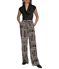Donna Karan Coordinating Printed Satin Back Crepe Wide Leg Pants
