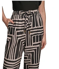 Donna Karan Coordinating Printed Satin Back Crepe Wide Leg Pants
