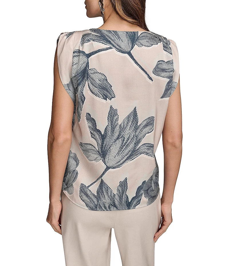 Donna Karan Printed V-Neck Cap Sleeve Top