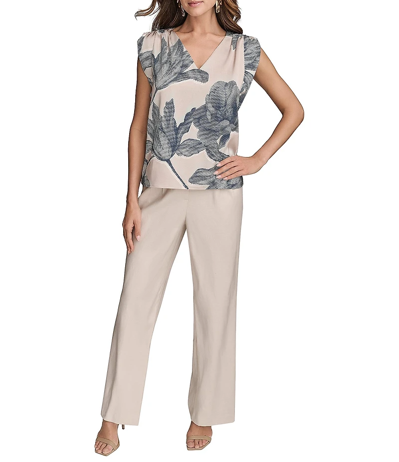 Donna Karan Printed V-Neck Cap Sleeve Top