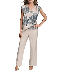 Donna Karan Printed V-Neck Cap Sleeve Top