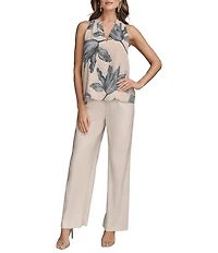 Donna Karan Printed V-Neck Sleeveless Halter Top
