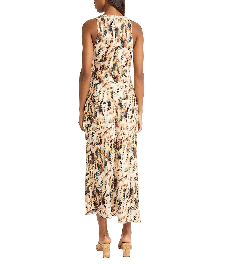 Donna Karan Printed Woven Cowl Neck Sleeveless Column Midi Dress