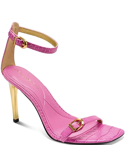 Donna Karan Pryce Croco Embossed Ankle Wrap Dress Sandals