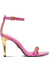 Donna Karan Pryce Croco Embossed Ankle Wrap Dress Sandals