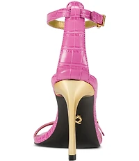 Donna Karan Pryce Croco Embossed Ankle Wrap Dress Sandals