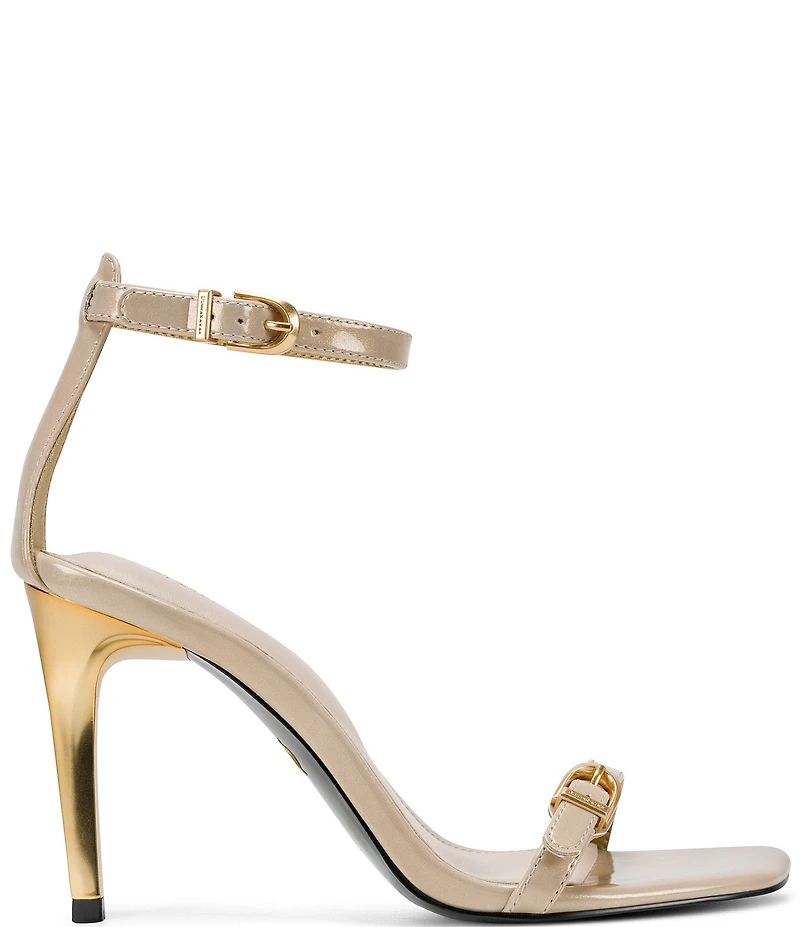 Donna Karan Pryce Patent Ankle Wrap Dress Sandals