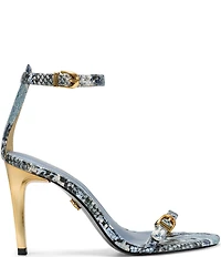 Donna Karan Pryce Snake Print Ankle Wrap Dress Sandals