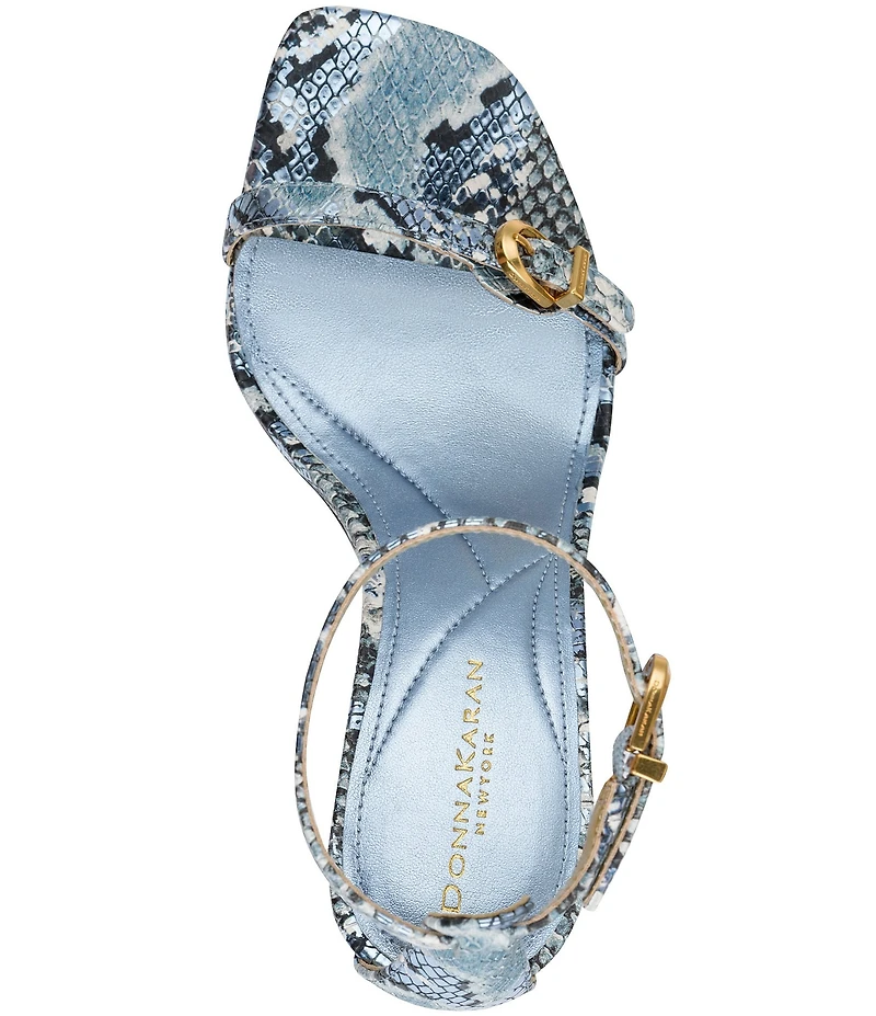 Donna Karan Pryce Snake Print Ankle Wrap Dress Sandals