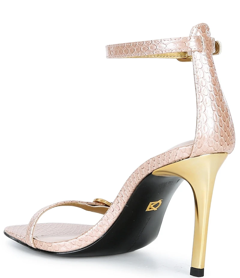 Donna Karan Pryce Snake Print Patent Ankle Strap Dress Sandals