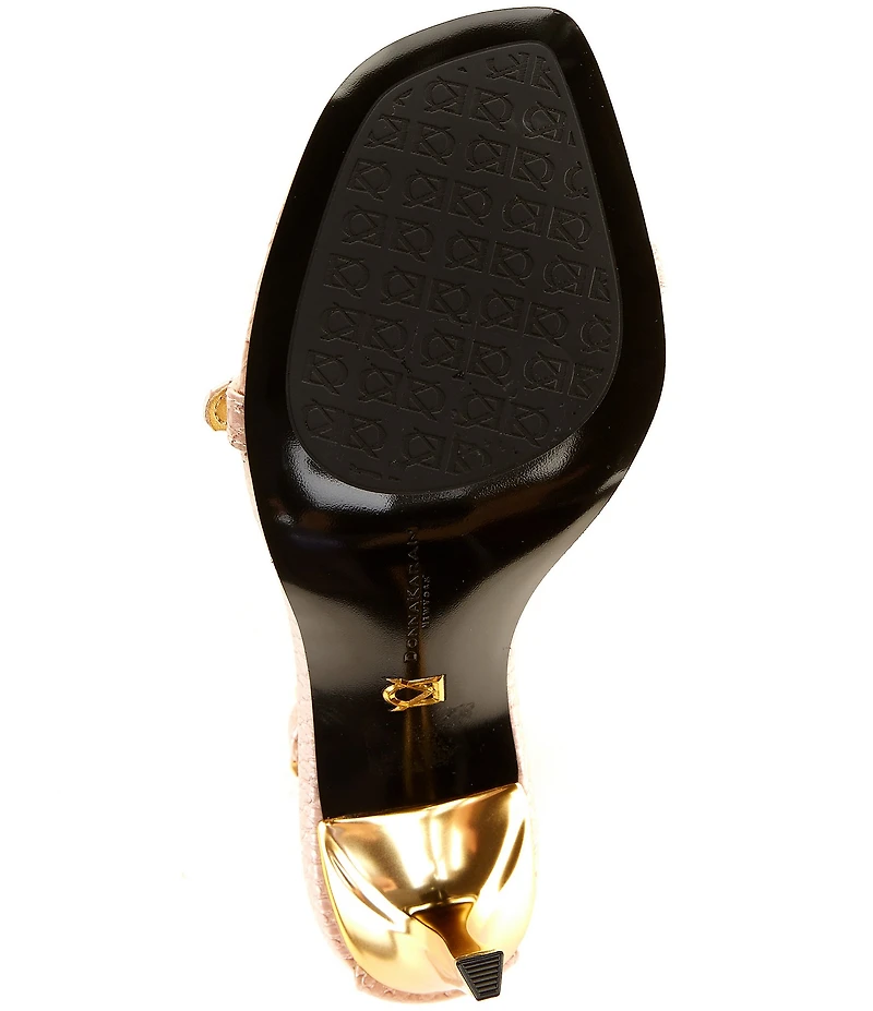 Donna Karan Pryce Snake Print Patent Ankle Strap Dress Sandals